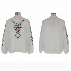 YAS Cream Embellished Blouse with Mandarin‎ Collar